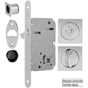 Serratura AGB modello SCIVOLA TRE kit A entrata 50mm frontale 16x160mm bordo tondo con serratura, con rosetta quadra e con pomolo/bottone per porta in acciaio finitura cromato opaco Economico