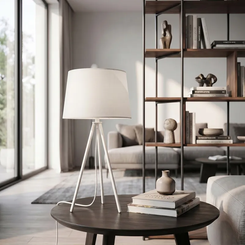 Vendita Finale Lampada da Tavolo a treppiede con paralume in tessuto Disponibile in 3 varianti E27