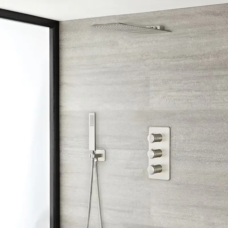 Kit Doccia in Nichel Spazzolato Completo di con Miscelatore Doccia Termostatico Triplo a 3 Vie con Soffione Doccia500x200mm a 2 Vie con Funzione a Pioggia e Cascata e Doccetta - Harting Solo Oggi