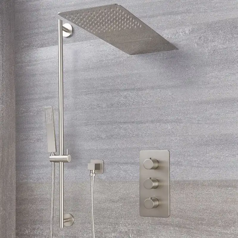 Kit Doccia Completo di Miscelatore Doccia Termostatico Triplo a 3 Vie con Asta Saliscendi, Doccetta e Soffione Doccia a 2 Vie con Funzione a Pioggia e Cascata- Harting Reso Gratuito