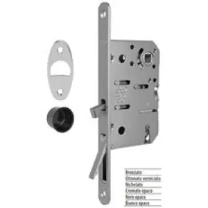 Serratura AGB modello SCIVOLA T 196 CLASS entrata 50mm frontale 18x196mm bordo tondo, con quadro maniglia e chiave per porta in acciaio finitura cromato opaco Vendita Finale