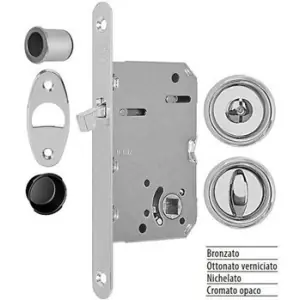 Prezzo Di Fabbrica Serratura AGB modello SCIVOLA TRE kit A entrata 50mm frontale 16x160mm bordo tondo con serratura, con rosetta tonda e con pomolo/bottone per porta in acciaio finitura ottonato verniciato