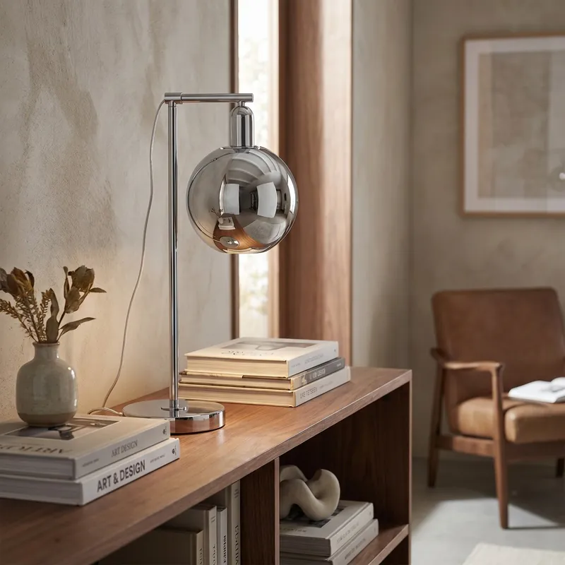 Lampada da Tavolo Moderna Adatta per studio e salotto Cromata Orientabile E27 Popolare