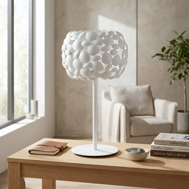 Lampada da Tavolo Design moderno a sassi Disponibile in bianco o cromo Lume adatto a salotti o camere 2XE27 Ultimissimo Modello