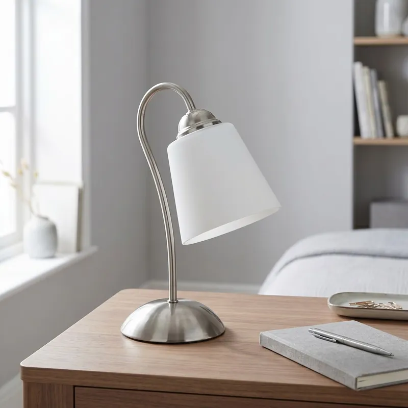 Non Perdere Lampada da Tavolo moderna Disponibile in nichel o oro Design minimal Lume adatto per camere e uffici E14