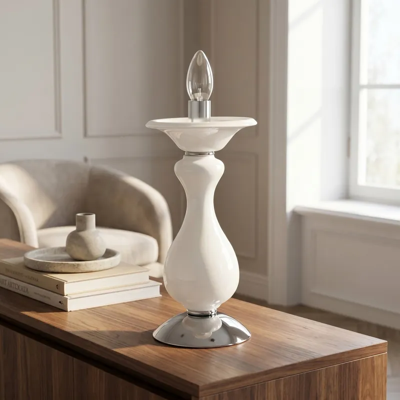 Lampada da Tavolo Classica Adatta per salotto e camera In pasta di vetro bianca E14 Offerta Limitata