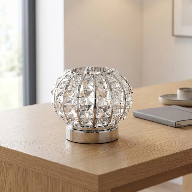 Lampada da Tavolo Tonda Con cristalli K9 squadrati In metallo cromo Disponibile in 2 dimensioni G9 Affare