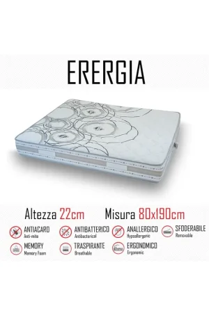 Materasso Energia 80x190 in gomma e memory alto 22cm Vendita Finale