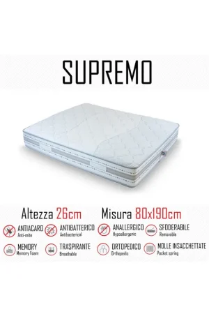 Materasso Supremo 80x190 a molle indipendenti e memory alto 26cm Compra Oggi Stesso