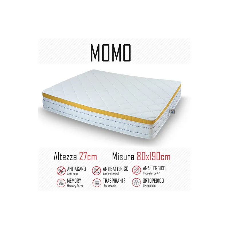 Offerta Speciale Materasso Momo 80x190 gomma e memory alto 27cm