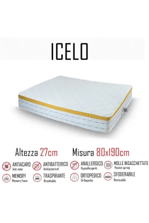 Spedito Oggi Materasso Icelo 80x190 a molle indipendenti e memory alto 27cm