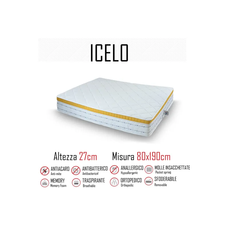 Spedito Oggi Materasso Icelo 80x190 a molle indipendenti e memory alto 27cm