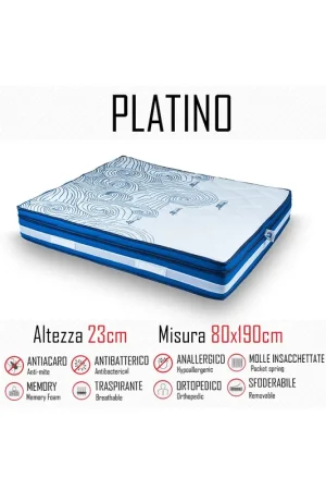 Vendita Finale Materasso Platino 80x190 a molle indipendenti e memory gel alto 23cm