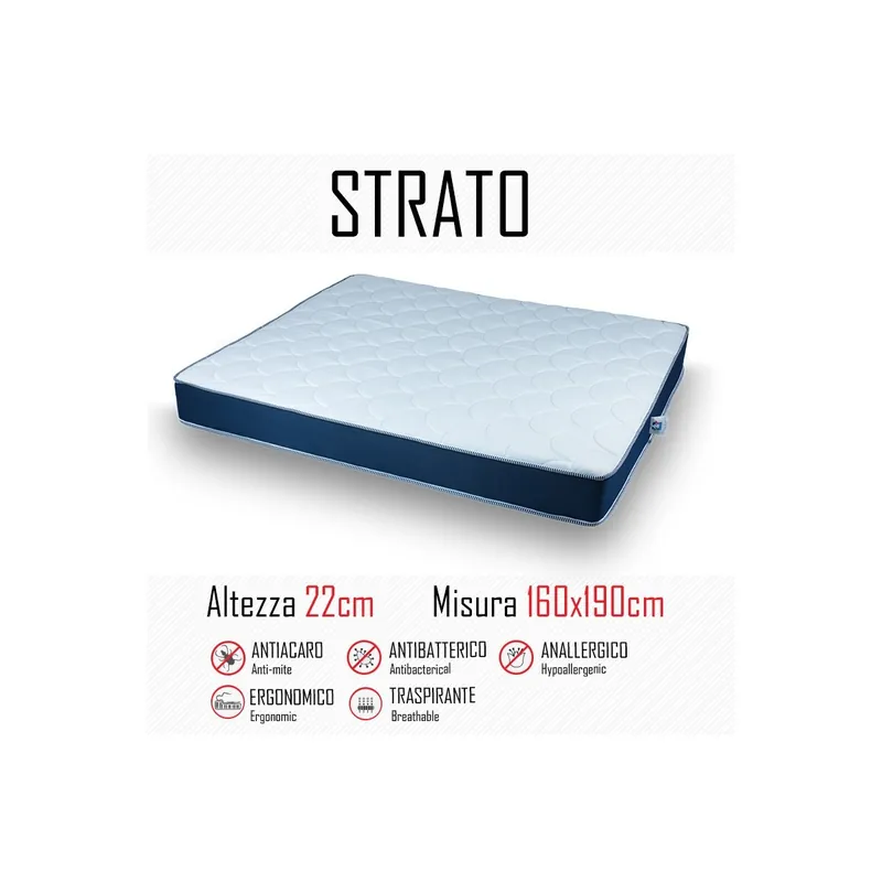 Materasso Strato 160x190 in poliuretano alto 22cm Nuovo Arrivo