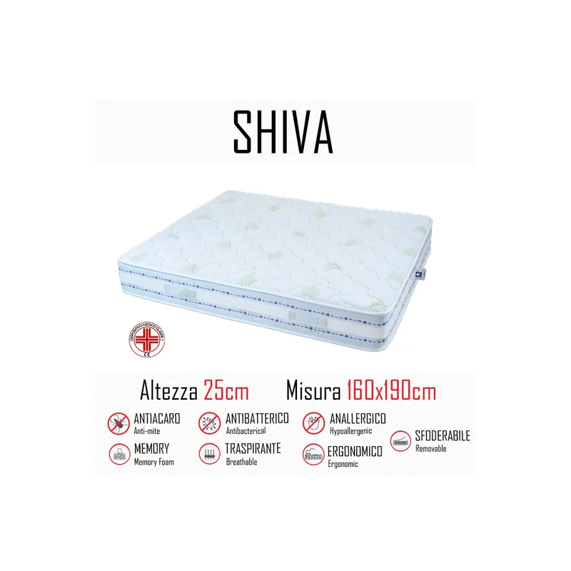 Acquista Ora Materasso Shiva9 Zone 160x190 in gomma e memory alto 25cm