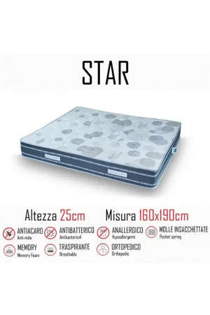 Di Tendenza Materasso Star 160x190 a molle indipendenti e memory alto 25cm