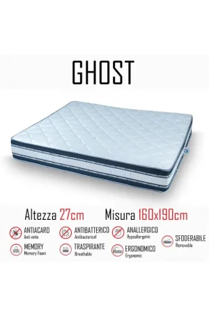 Materasso Ghost Sfod 160x190 in gomma e memory alto 27cm Spedito Oggi