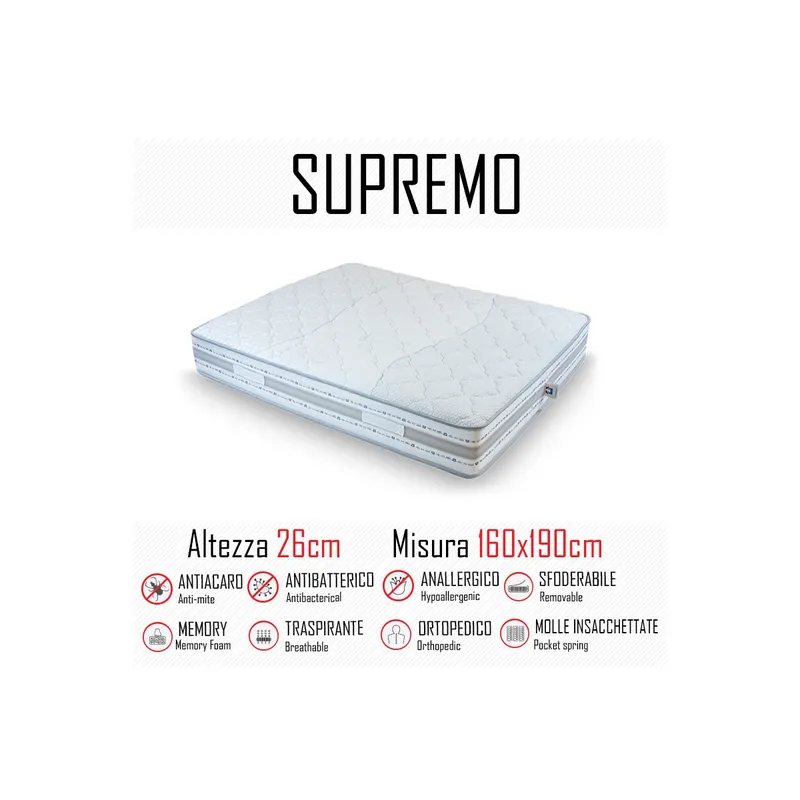 Must-Have Materasso Supremo 160x190 a molle indipendenti e memory alto 26cm