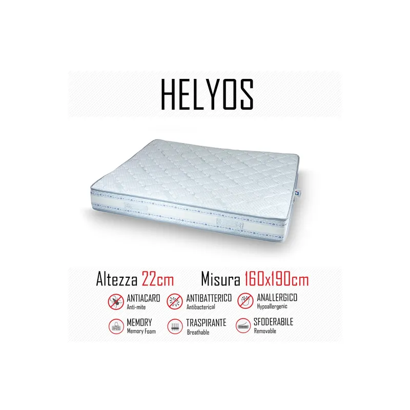 Materasso Helyos 160x190 in gomma e memory alto 22cm Solo Oggi