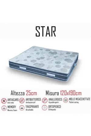 Acquista Ora Materasso Star 120x190 a molle indipendenti e memory alto 25cm