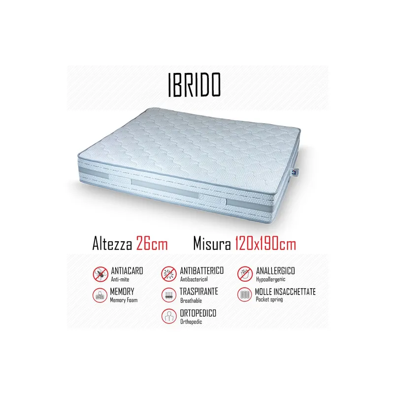 Direttamente Dal Produttore Materasso Ibrido 120x190 a molle indipendenti e memory alto 26cm