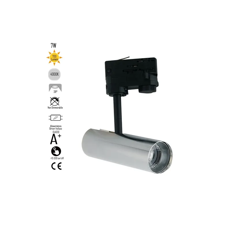 Faretto per binario orientabile a led in alluminio cromato A+ Luce naturale 7 W Prezzo Ridotto