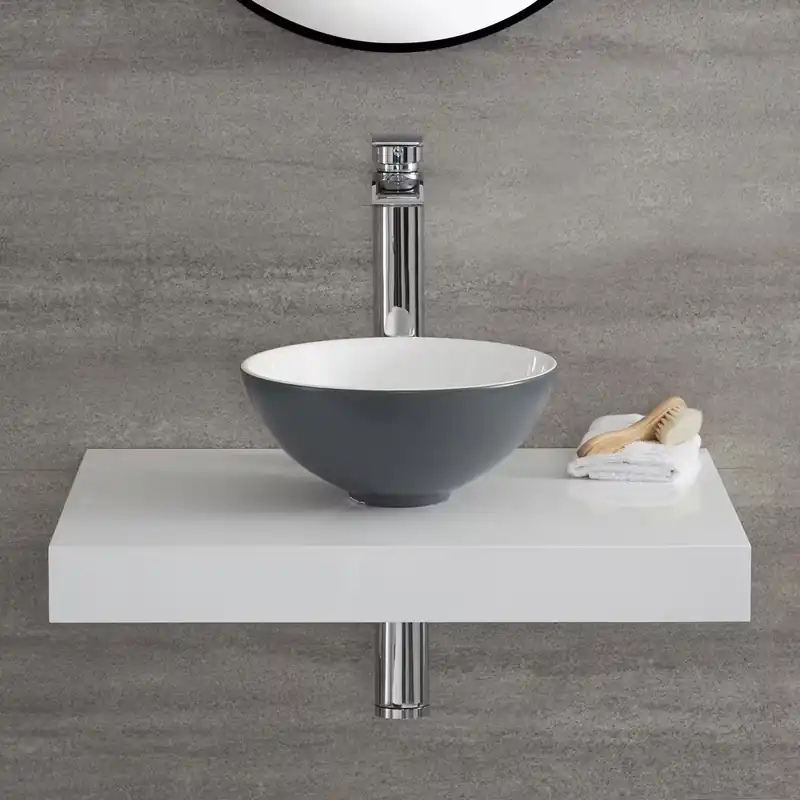 Sconto Lavabo da Appoggio Rotondo Moderno - Grigio Pietra - 280 mm x 280 mm (senza Fori per Rubinetteria) - Witton