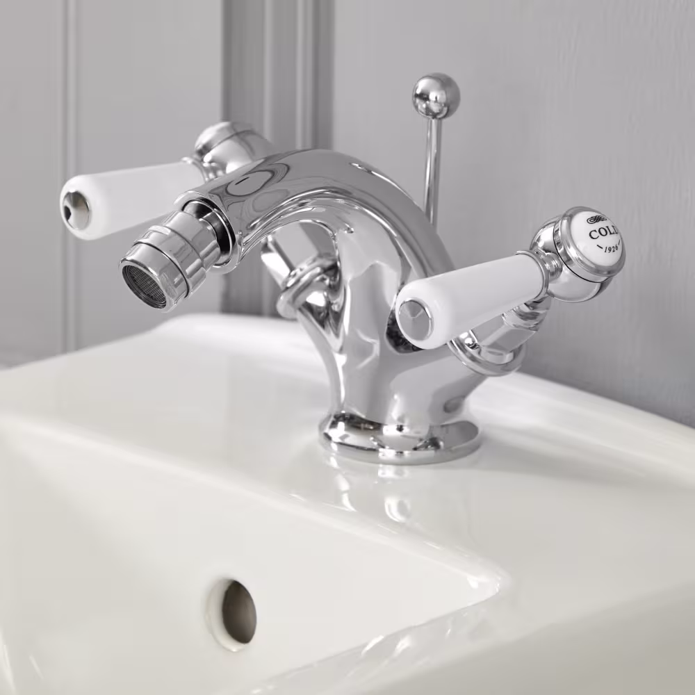 Rubinetto Miscelatore Bidet Design Tradizionale Finitura Bianca e Cromata con Maniglie a Leva - Elizabeth Prezzo Di Fabbrica