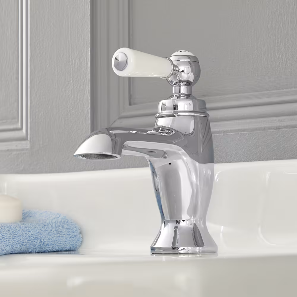 Rubinetto per Lavabo Monoforo Design Tradizionale con Maniglie a Leva Finitura Cromata e Bianca - Elizabeth Ultima Occasione