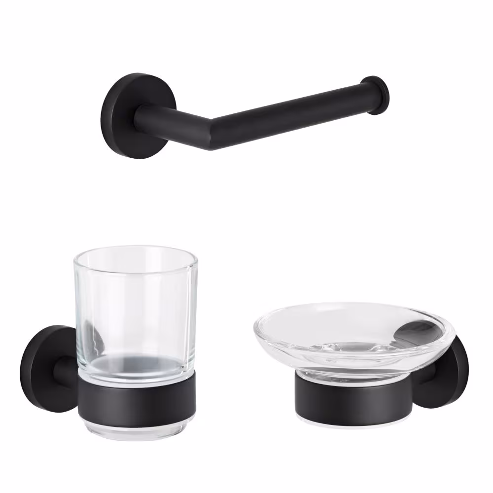 Offerta Lampo Set Accessori Bagno Completo di 3 Pezzi Finitura Nera Opaca - Nox