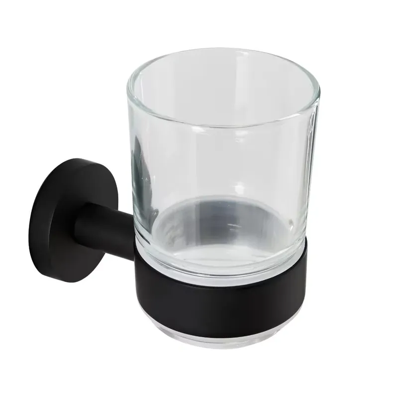 Sconto Porta Spazzolini e Porta Bicchiere da Muro Moderno Nero Opaco - Nox