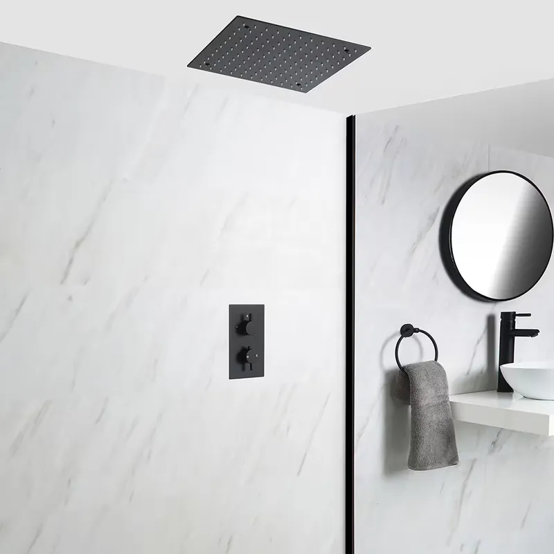 Miscelatore Doccia Termostatico Incasso Doppio ad 1 Via con Soffione Doccia Incasso a Soffitto 400mm - Nox Must-Have