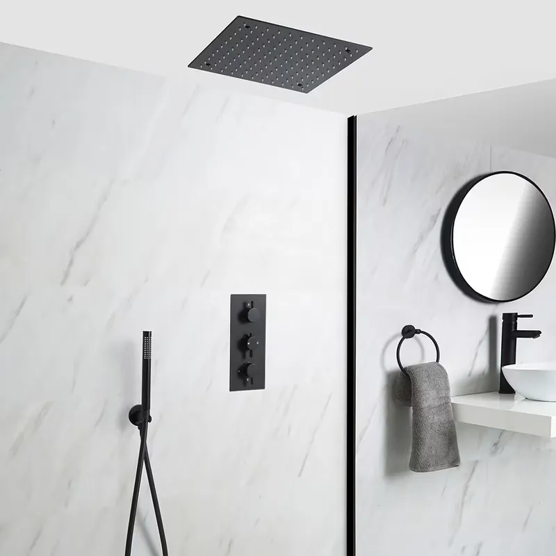 Miscelatore Doccia Manuale Incasso a 2 Vie con Soffione Doccia Incasso a Soffitto 400mm e Doccetta - Nox Non Perdere