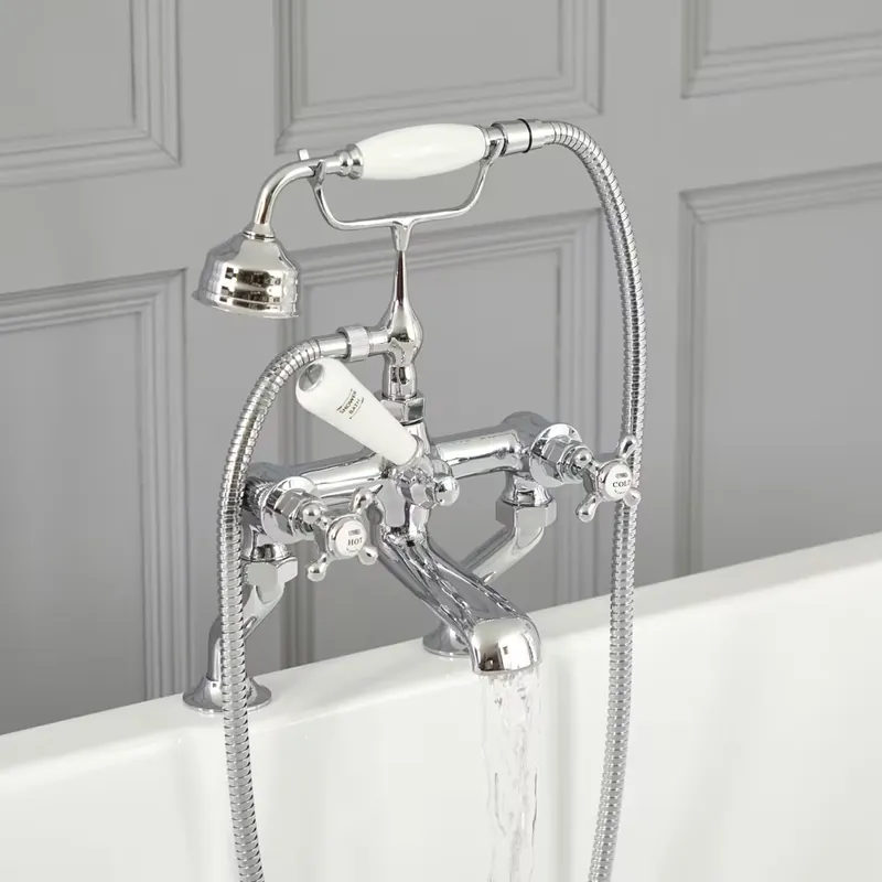 Rubinetto Miscelatore Vasca Design Tradizionale Finitura Cromata e Bianca con Maniglie a Croce - Elizabeth Non Perdere