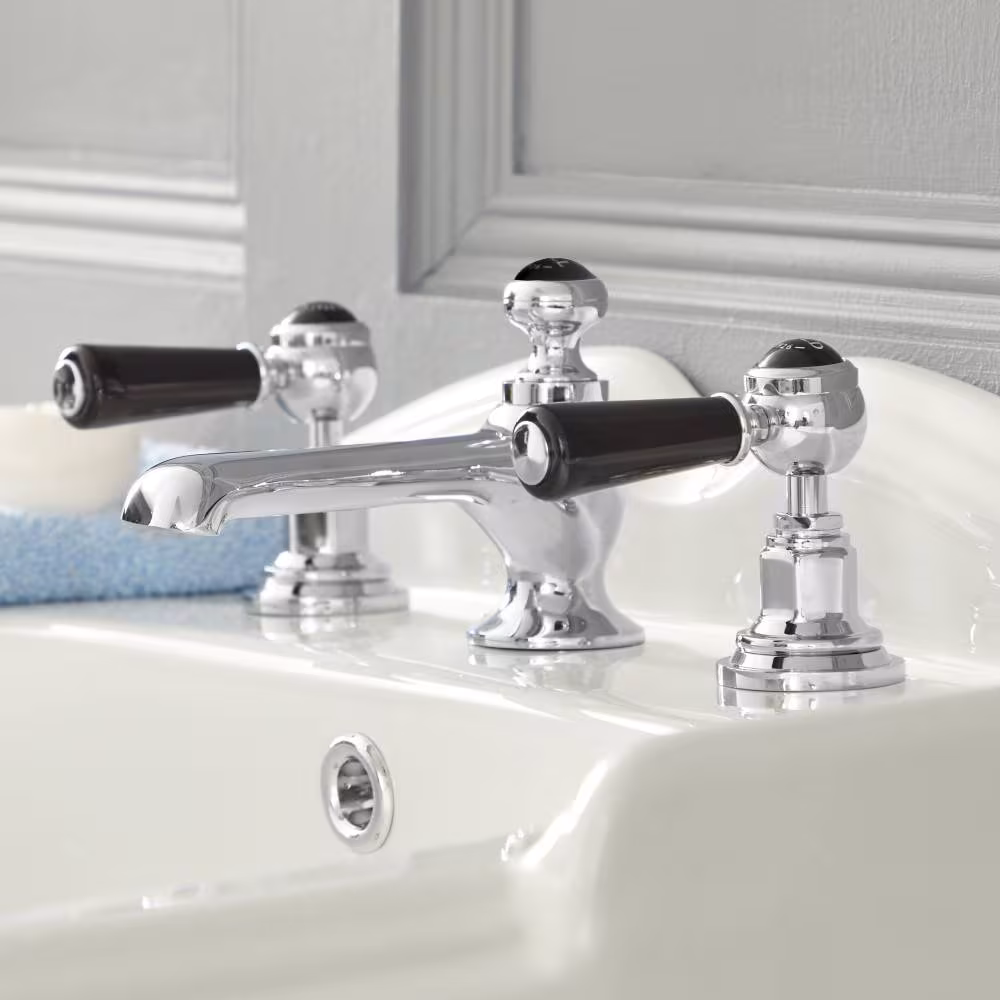 Rubinetto Miscelatore per Lavabo a 3 Fori Design Tradizionale Finitura Cromata e Nera Maniglie a Leva - Elizabeth Saldi