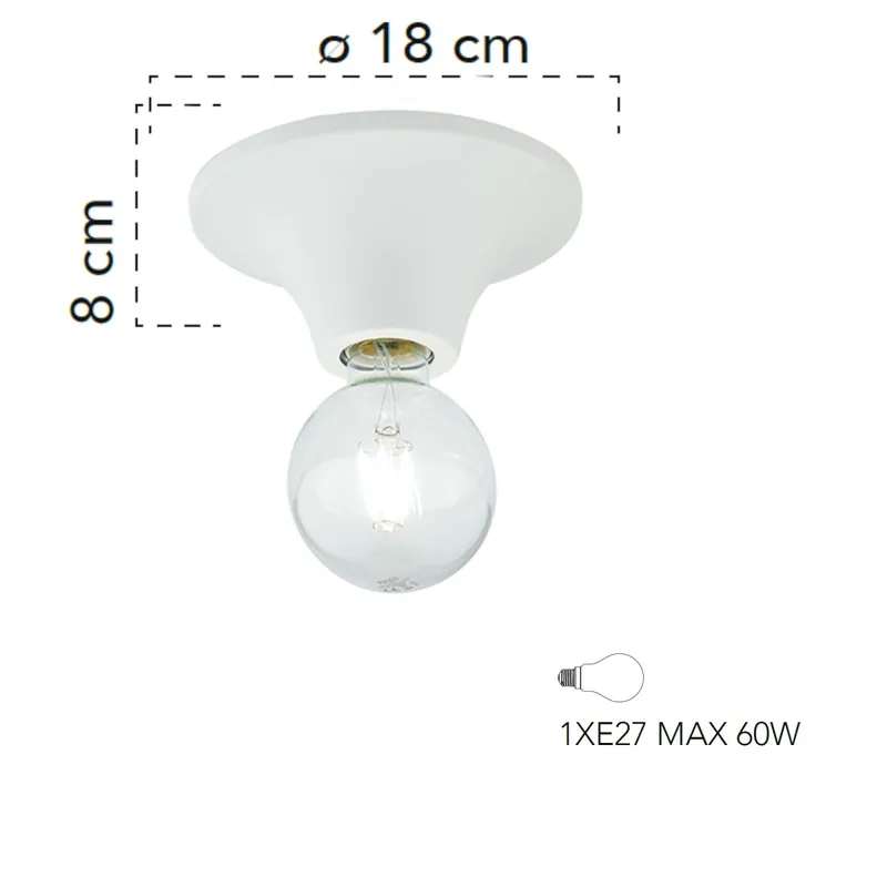 Plafoniera a soffitto per interno 60W E27 diametro 18cm bianca VISION Quantità Limitata
