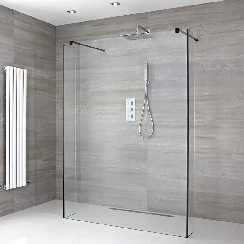Kit Doccia Walk-In Completo di Parete Doccia Fissa Centrale Aperta con Parete Doccia Paraspruzzi con Opzione fra Diverse Canalette e Pareti – Nox Non Perdere