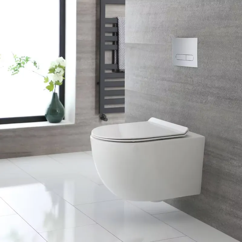 Consegna Rapida Sanitario WC Sospeso Rotondo con Sedile WC - Design Senza Brida - Otterton
