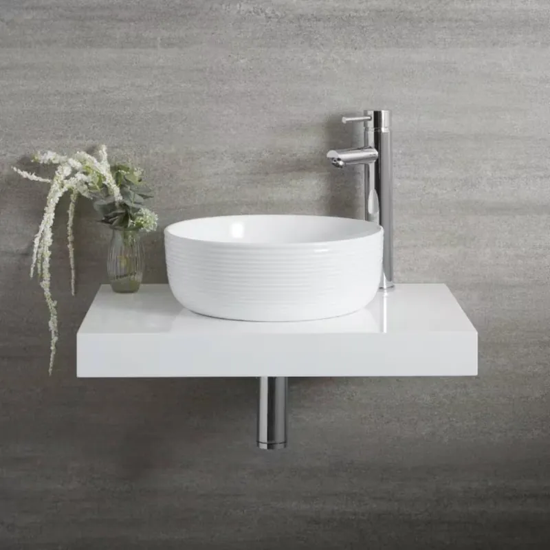 Lavabo da Appoggio Rotondo con Bordi a Costine – Bianco 360mm x 360mm - Sphere Scelto Dai Clienti