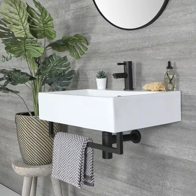 Prezzo Basso Lavabo Bagno Sospeso Rettangolare con Portasalviette - Diverse Misure e Finiture Disponibili - Sandford