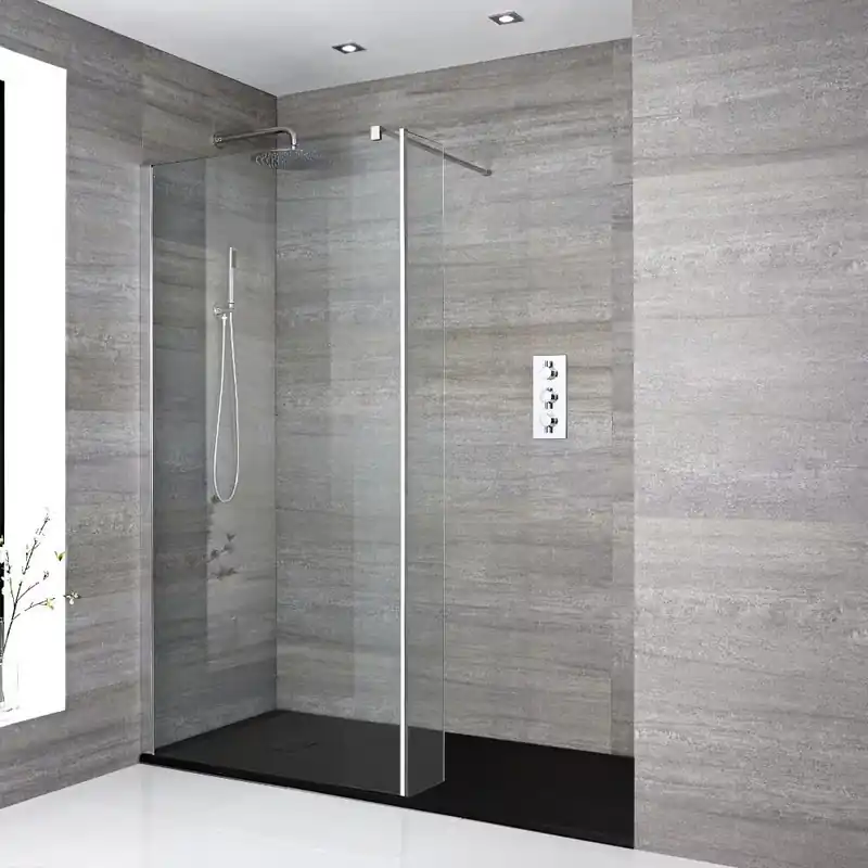 Box Doccia Walk-In a Nicchia con Piatto Doccia Effetto Ardesia e Parete Paraspruzzi (Opzionale) - Diverse Misure Disponibili - Portland Super Prezzo