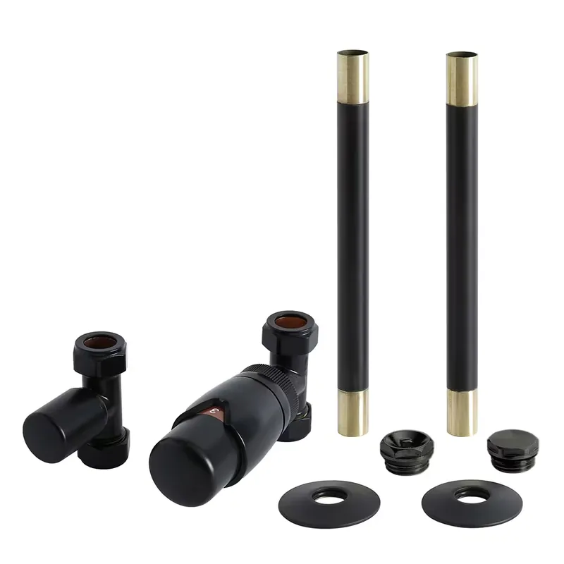 Bestseller Set di Tubi e Valvole Termostatiche Dritte per Radiatori - Stile Moderno - Nero