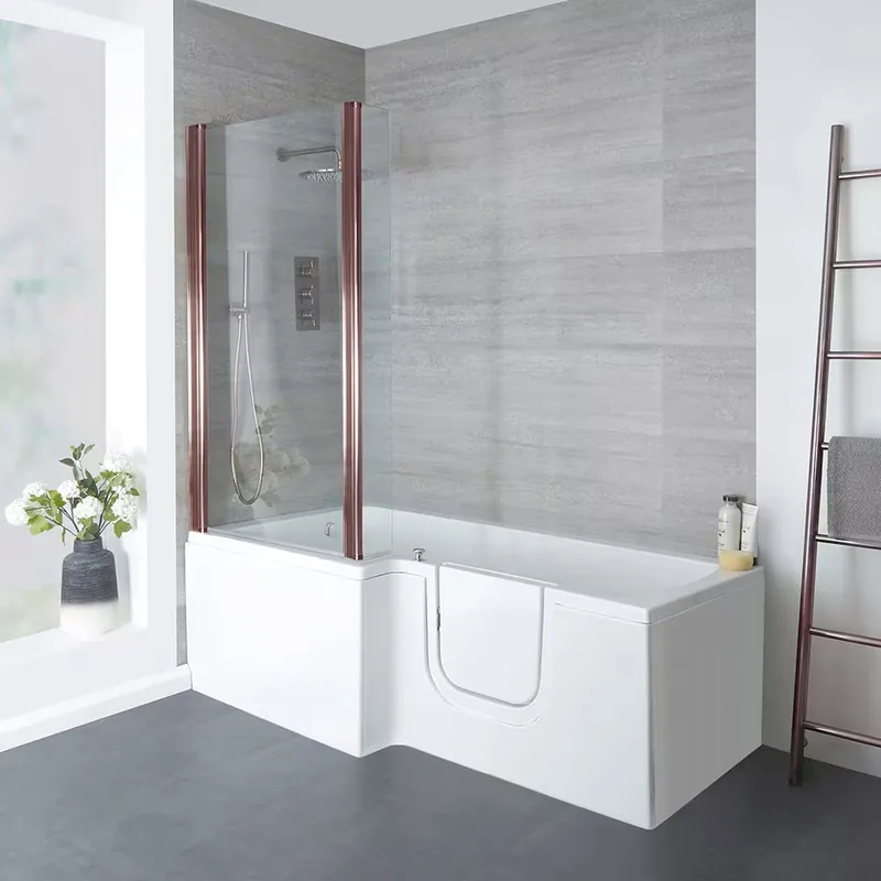 Compra Online Vasca da Bagno Asimmetrica con Doccia e Accesso Facile – 1700mm x 850mm – Scelta di Pannello e Opzione Entrata Destra/Destra - Merso