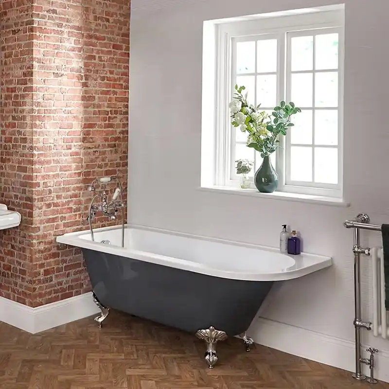 Reso Gratuito Vasca da Bagno Freestanding ad Angolo Tradizionale - Grigio Pietra - 1685mm x 750mm - Scelta di Piedini e Opzione Entrata Sinistra e Destra - Elton