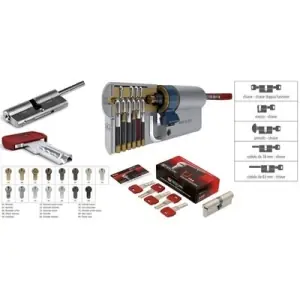 Consegna Rapida Cilindro AGB modello U-TECH PS codolo63/chiave con sistema a cifratura speciale MK misura 25/10/25 per portoncino in ottone nichelato opaco