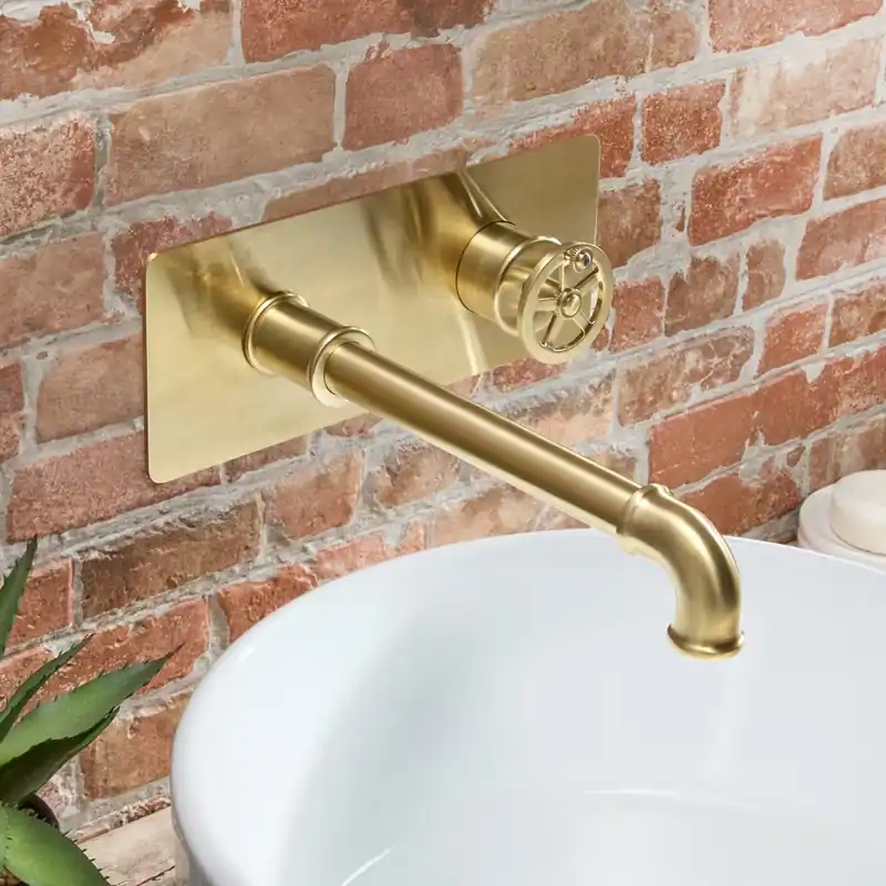 Ultima Occasione Miscelatore in Stile Industriale a Parete per Lavabo - Oro Satinato - Zandra