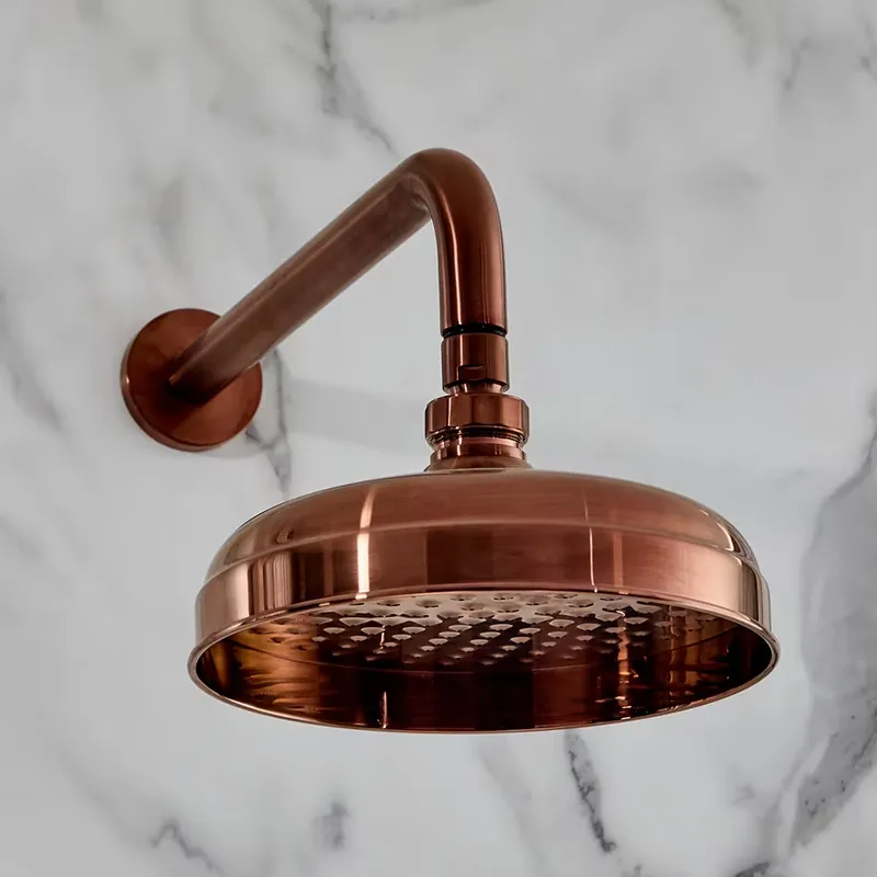 Hudson Reed Elizabeth - Soffione Doccia Retro Rotondo da 205mm con Braccio Doccia - Rame Satinato Nuova Collezione