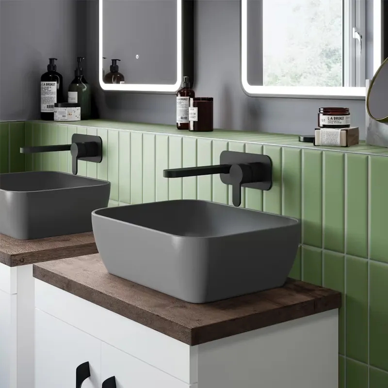 Lavabo da Appoggio Quadrato Moderno Grigio Opaco - 455 mm x 325 mm (senza Fori per il Rubinetto) Compra Online