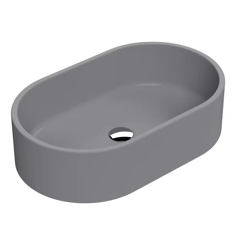 Lavabo da Appoggio Ovale Moderno Grigio Opaco - 565 mm x 350 mm (senza Fori per il Rubinetto) Must-Have