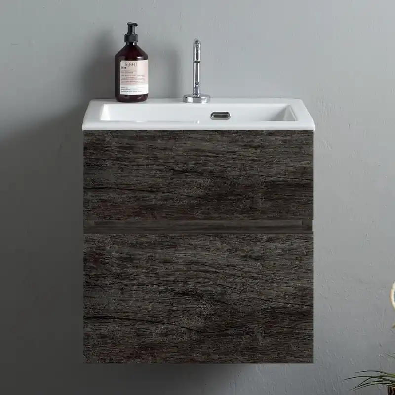 Più Venduto Mobile lavatoio sospeso di design con lavandino senza strizzatoio Olmo Scuro